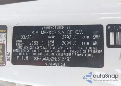 2023 Kia Forte Gt-Line из США, поврежденный, VIN 3KPF54AD2PE615493